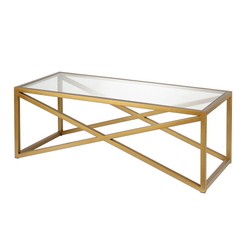 46" Rectangular Coffee Table with Glass Top, Gold. Picture 4