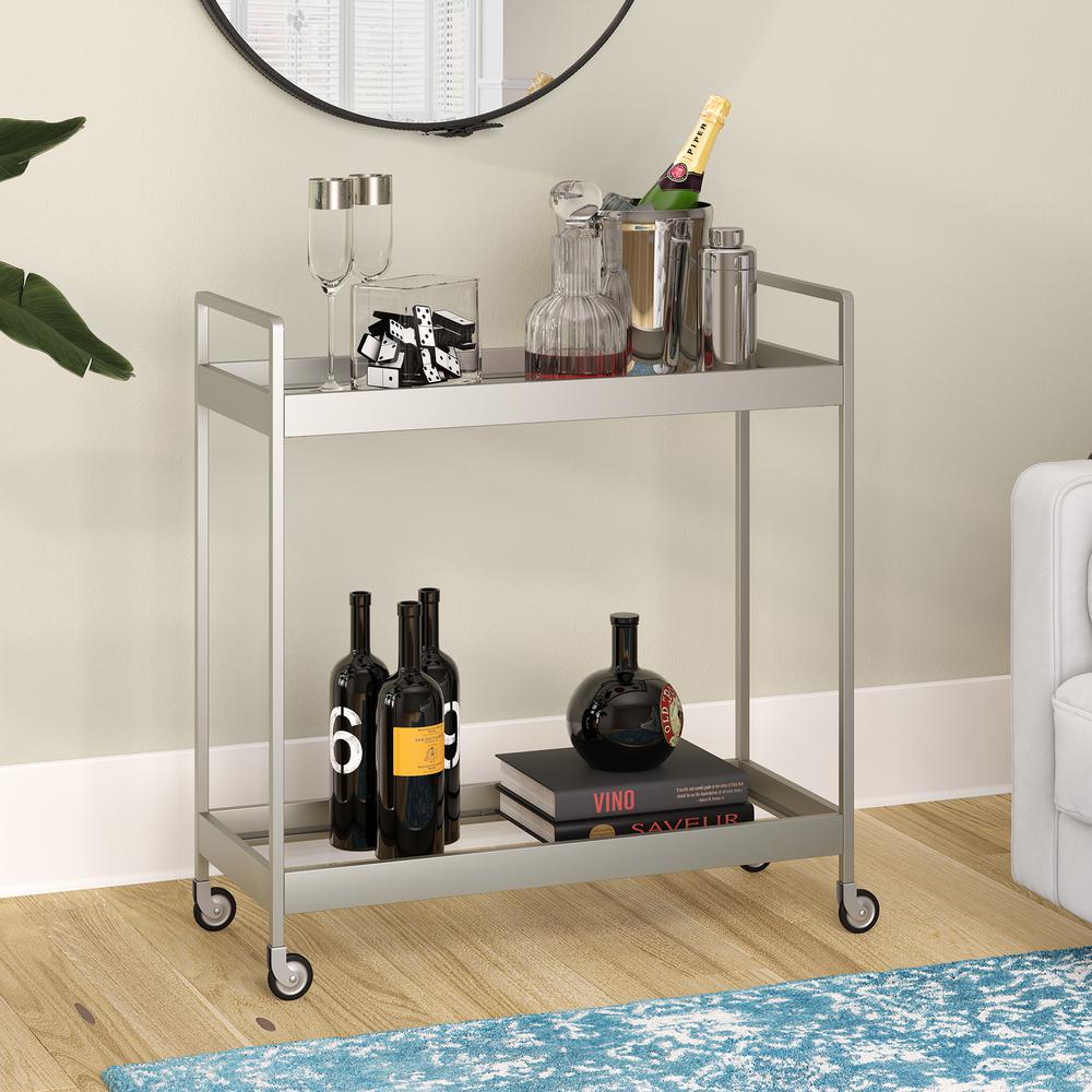 Cooper 33'' Wide Rectangular Bar Cart in Satin Nickel. Picture 2