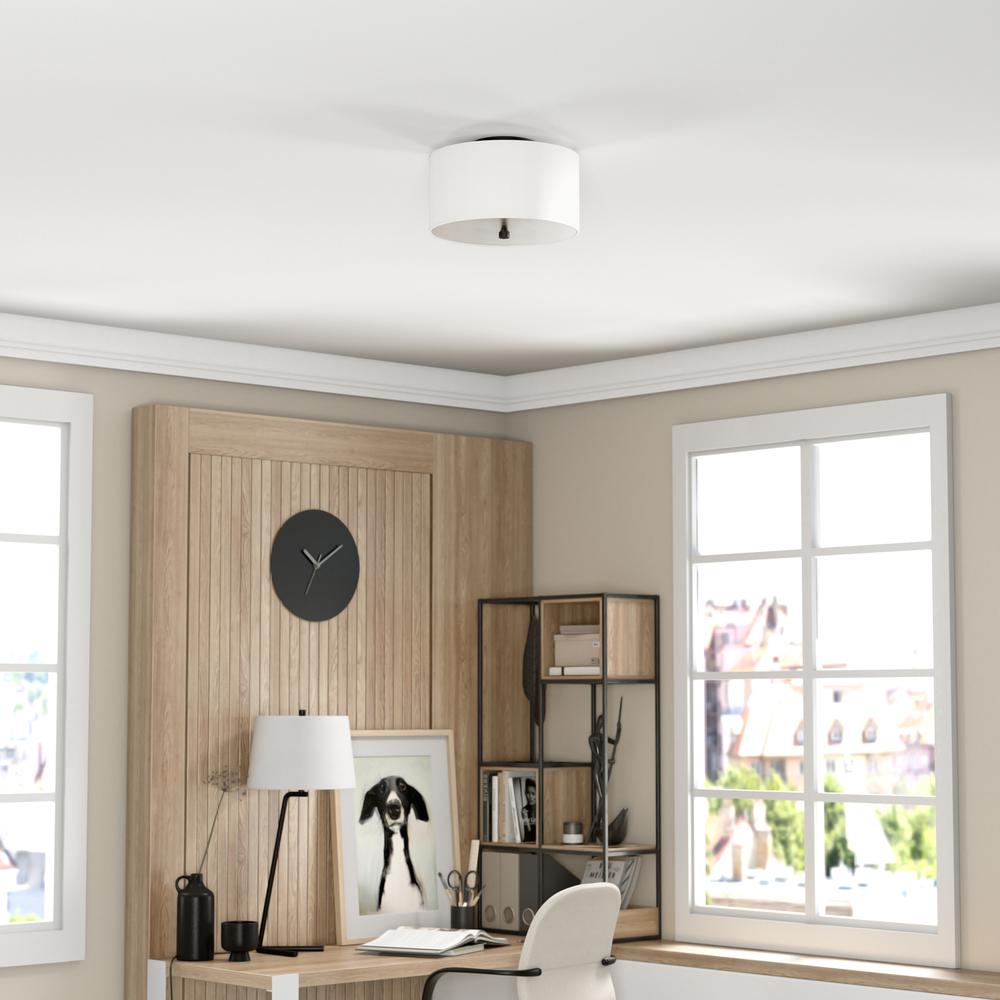 Ellis 12" Flush Mount with Fabric Shade in Matte Black/White. Picture 4