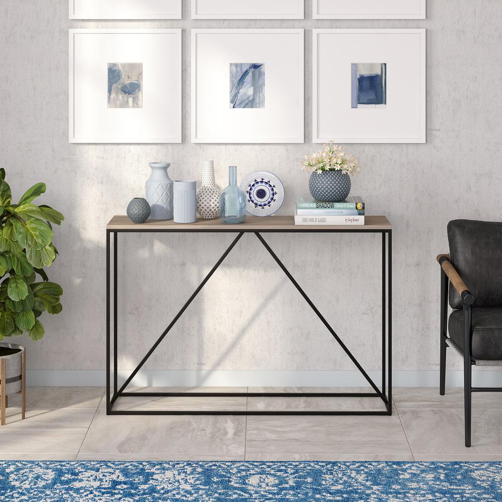 Nia 45" Wide Rectangular Console Table in Blackened Bronze/Antiqued Gray Oak. Picture 4