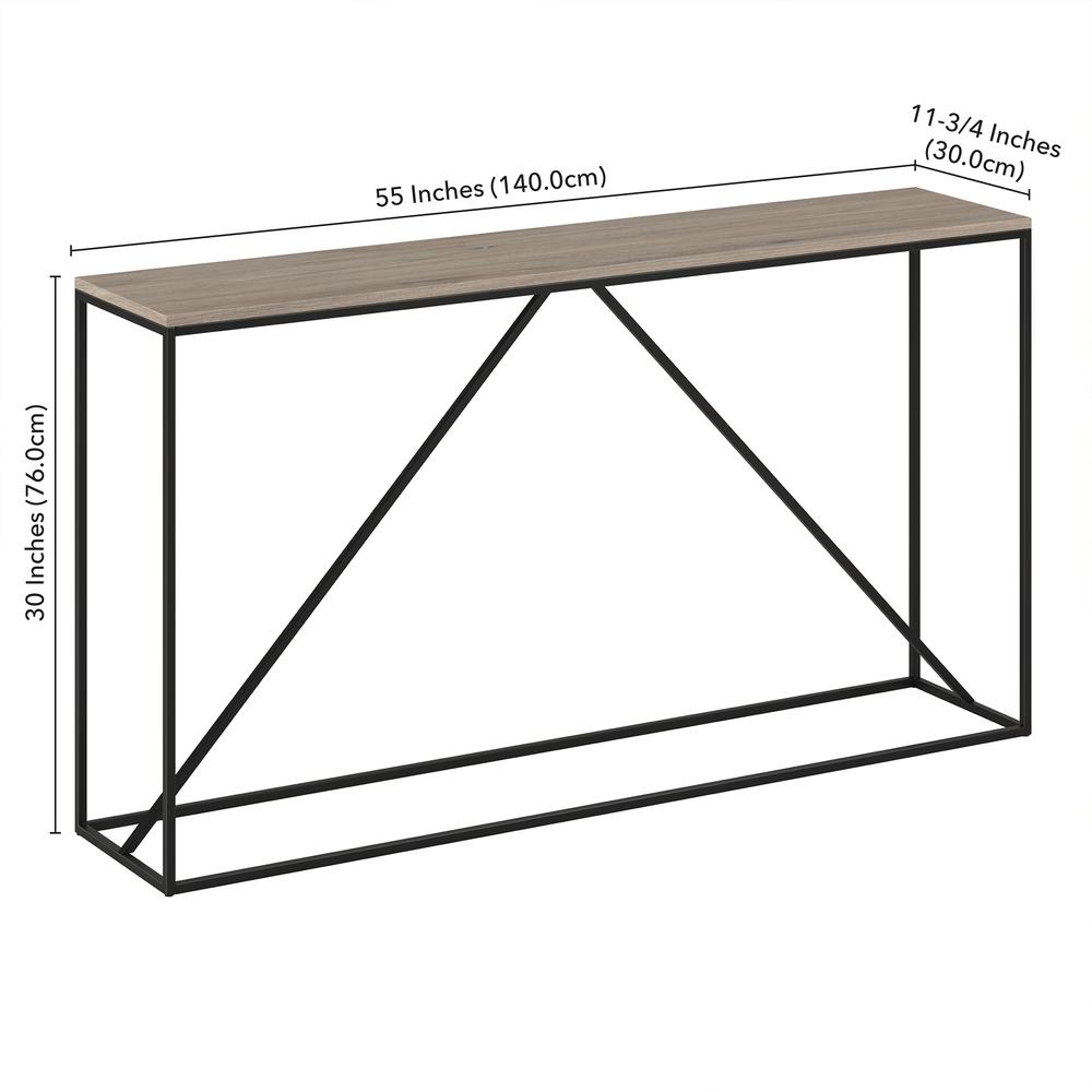 Nia 55" Wide Rectangular Console Table in Blackened Bronze/Antiqued Gray Oak. Picture 5