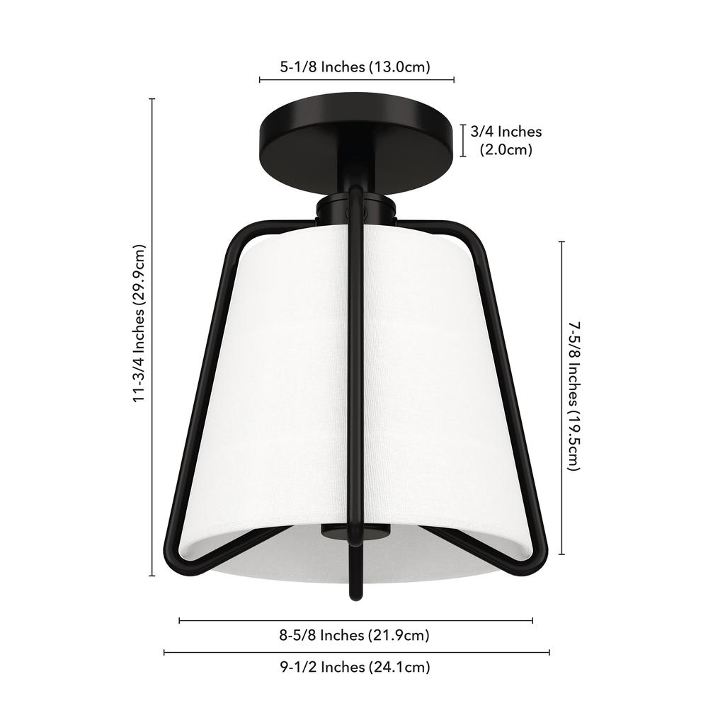 Marduk 9.5" Semi Flush Mount with Fabric Shade in Blackened Bronze/White. Picture 5