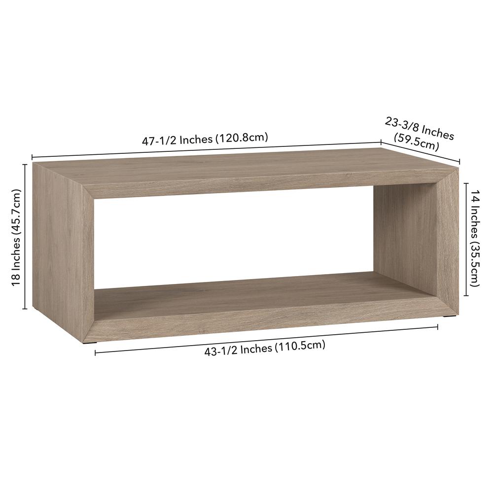 Osmond 48" Wide Rectangular Coffee Table in Antiqued Gray Oak. Picture 4