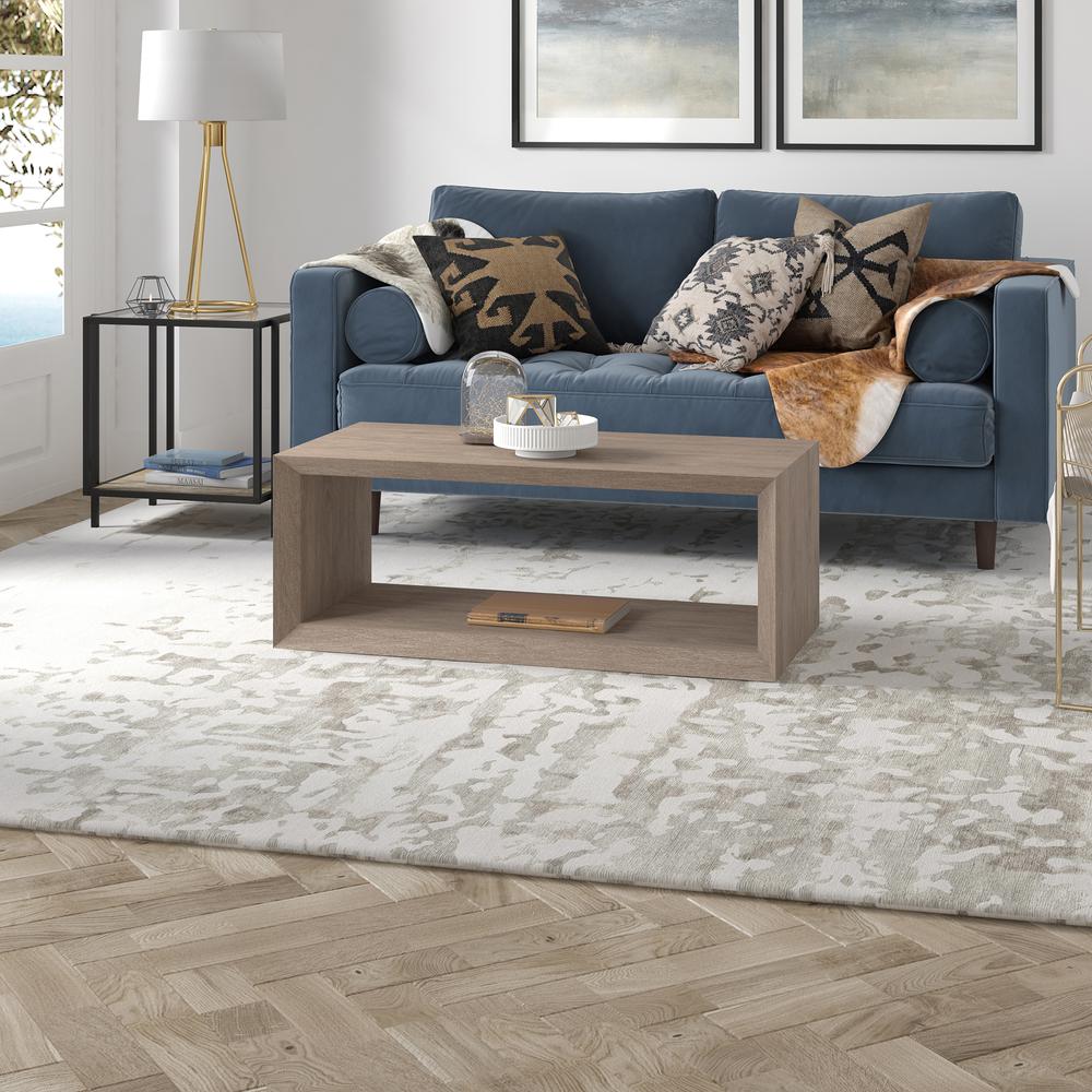 Osmond 48" Wide Rectangular Coffee Table in Antiqued Gray Oak. Picture 7