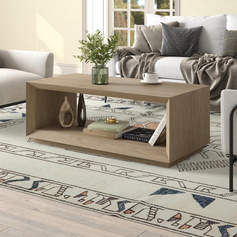 Tannen 48" Wide Rectangular Coffee Table in Antiqued Gray Oak. Picture 7