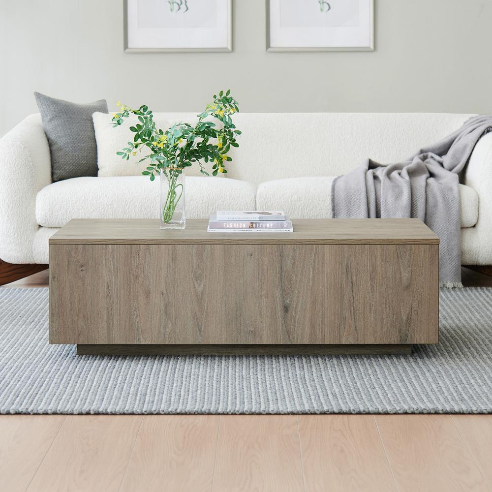 Paxton 48" Wide Rectangular Coffee Table in Antiqued Gray Oak. Picture 8