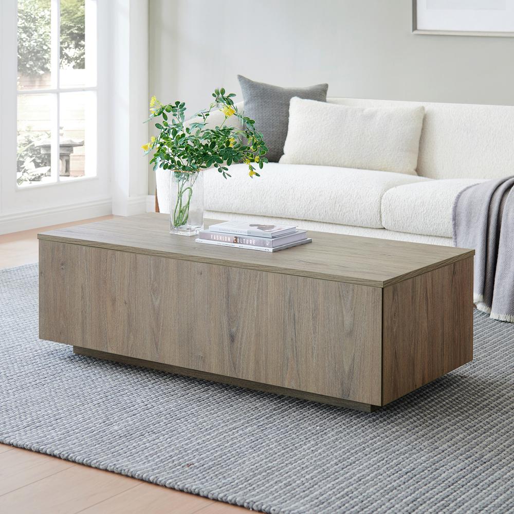 Paxton 48" Wide Rectangular Coffee Table in Antiqued Gray Oak. Picture 9