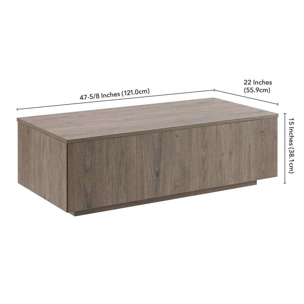 Paxton 48" Wide Rectangular Coffee Table in Antiqued Gray Oak. Picture 5