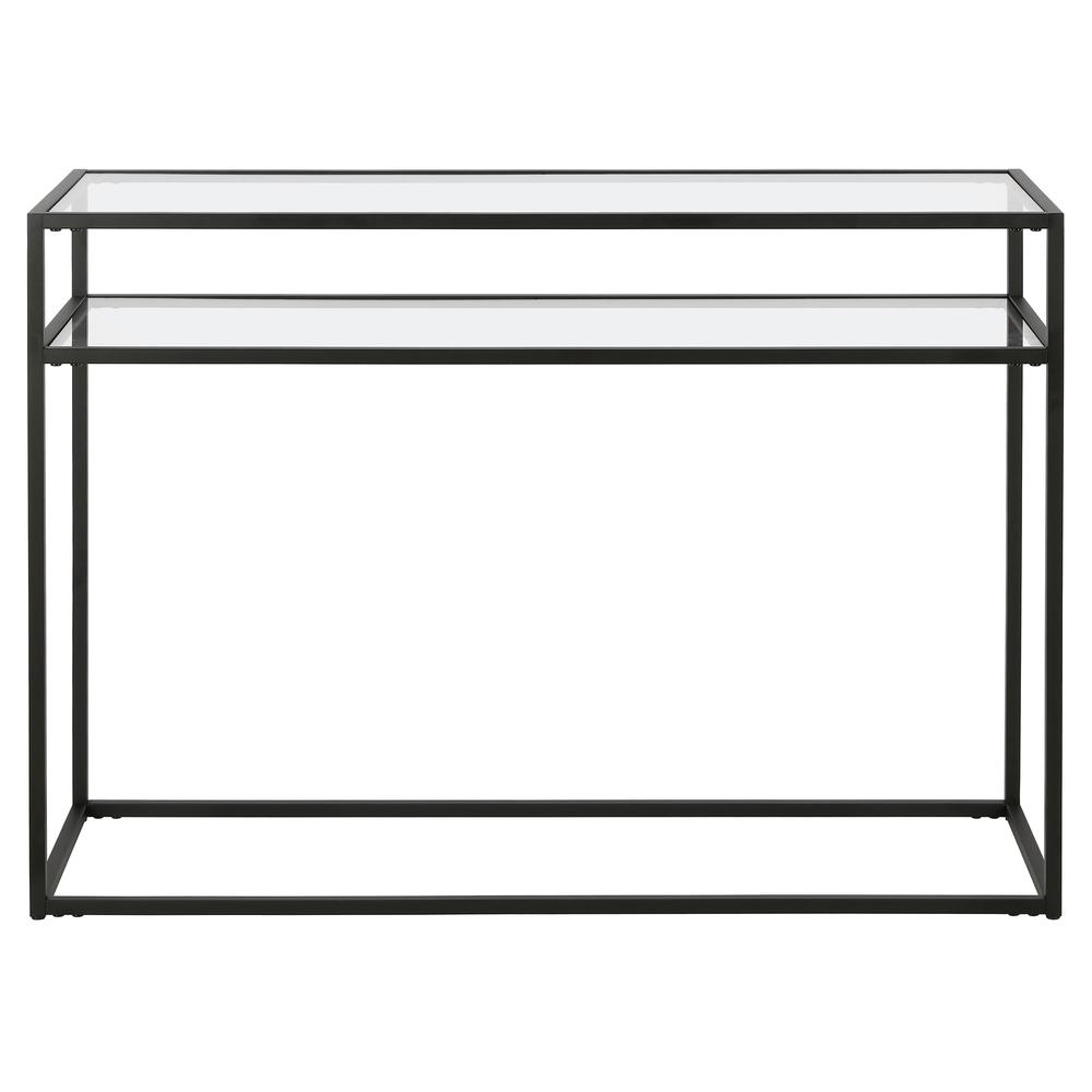 Addison 42'' Wide Rectangular Console Table with Glass Shelf in Blackened Bronze. Picture 3