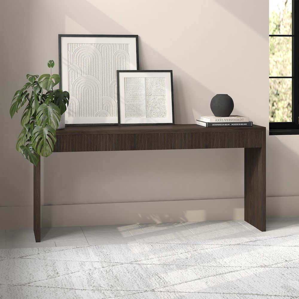 Lawrence 64" Wide Rectangular Console Table in Alder Brown. Picture 5