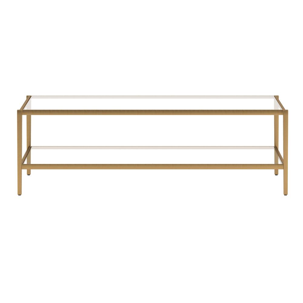 Hera 54'' Wide Rectangular Coffee Table in Antique Brass. Picture 3