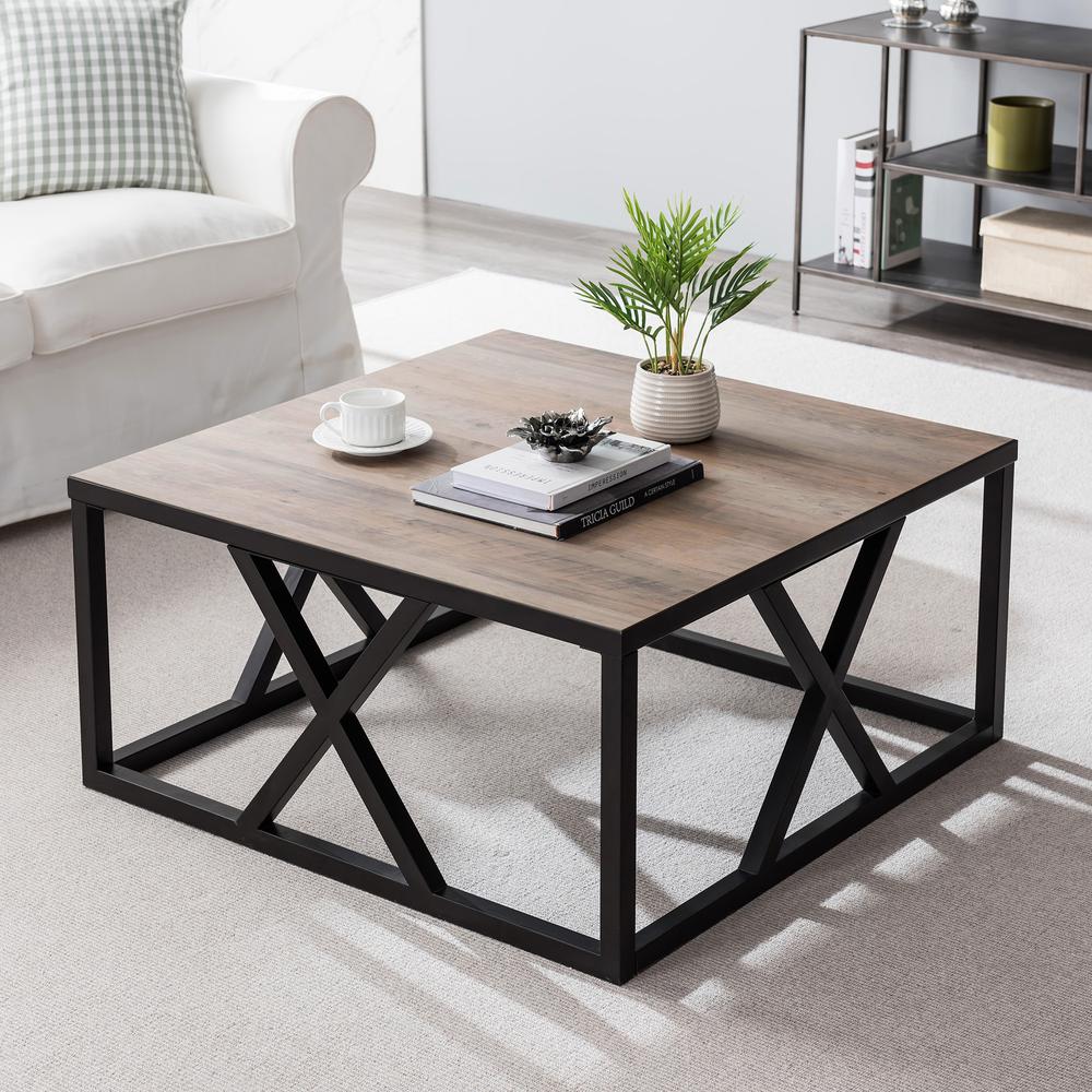 Jedrek 35'' Wide Square Coffee Table in Blackened Bronze/Gray Oak. Picture 2