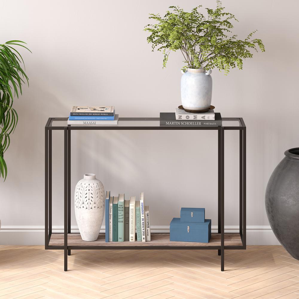 Vireo  42'' Wide Rectangular Console Table with MDF Shelf in Blackened Bronze/Gray Oak. Picture 4