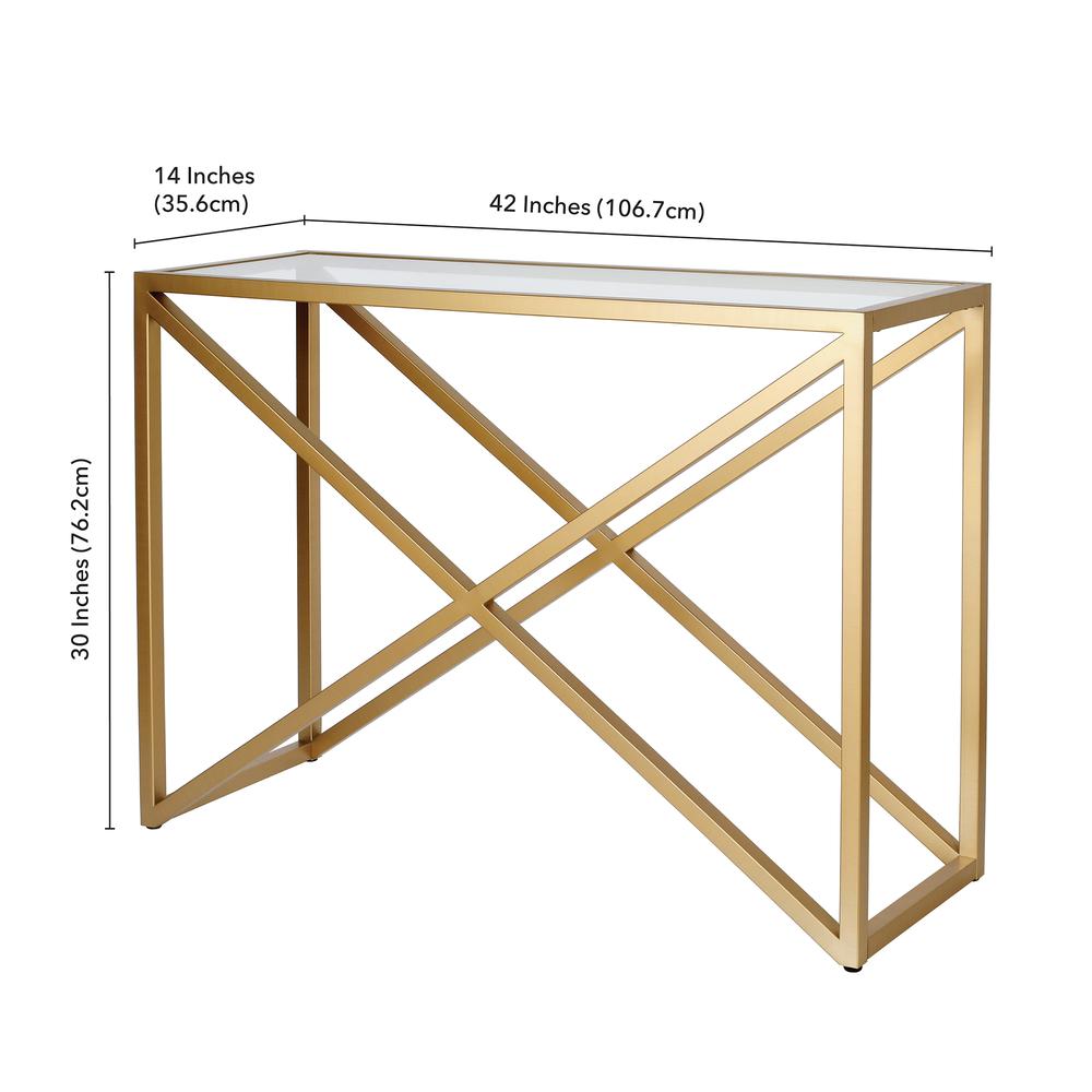 Calix 42'' Wide Rectangular Console Table in Brass. Picture 5