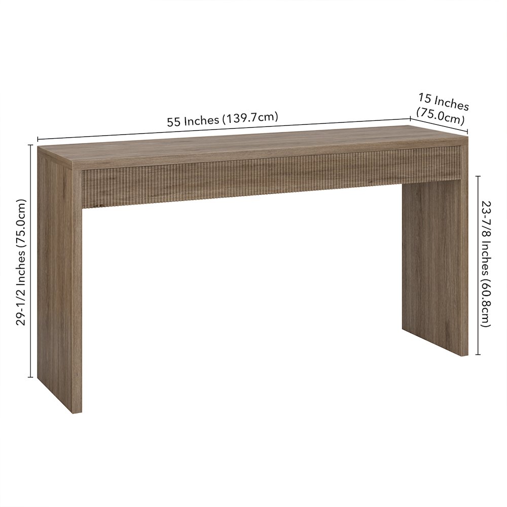 Lawrence 55" Wide Rectangular Console Table in Antiqued Gray Oak. Picture 5