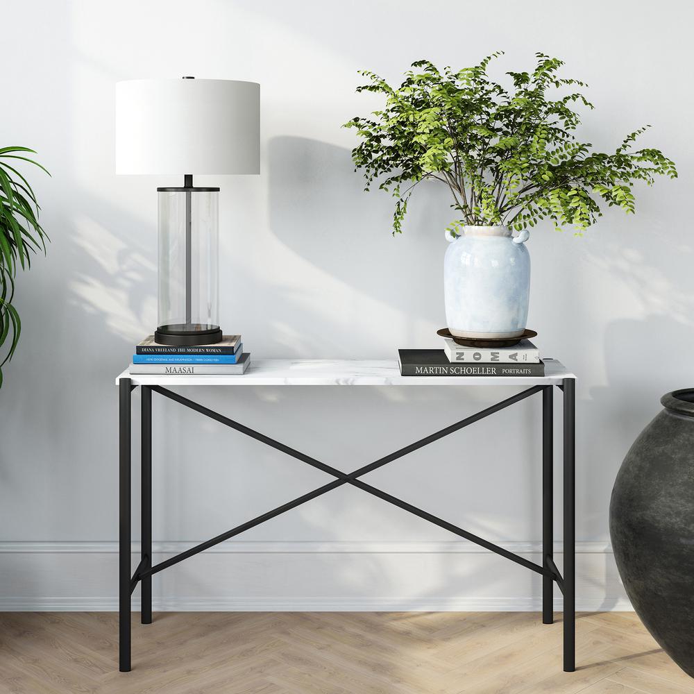 Braxton 46'' Wide Rectangular Console Table with Faux Marble Top in Blackened Bronze. Picture 4