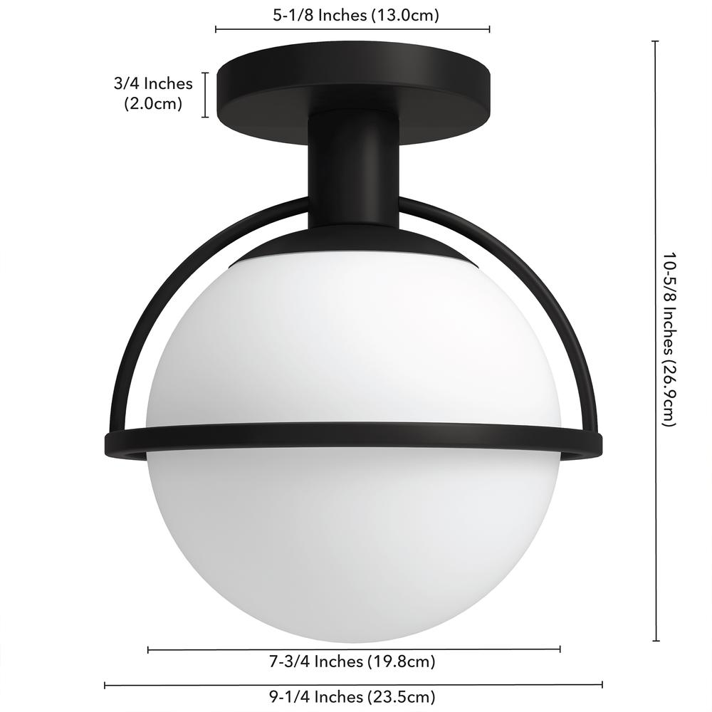 Cieonna 9.25" Wide Semi Flush Mount with Glass Shade in Blackened Bronze/White. Picture 5
