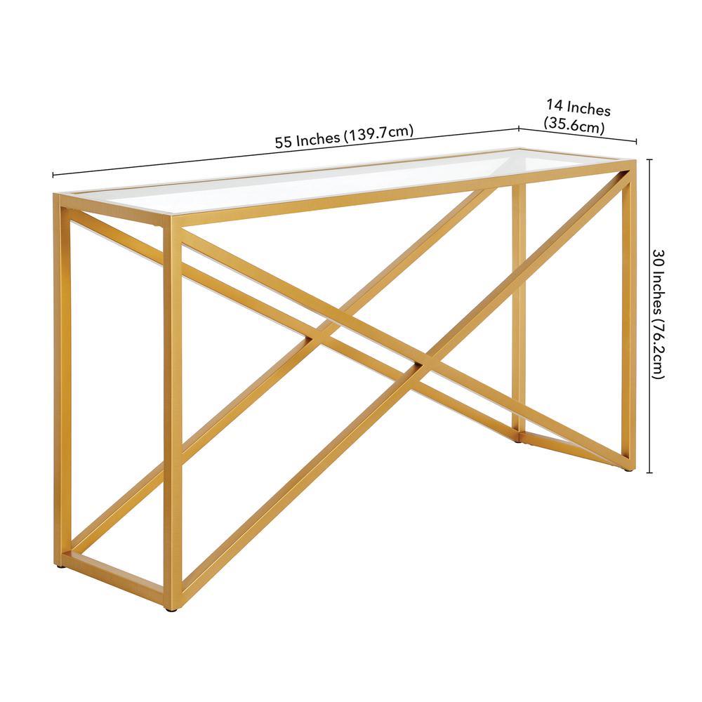 Calix 55'' Wide Rectangular Console Table in Brass. Picture 5