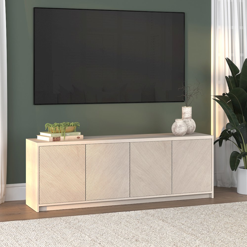 Renad Rectangular TV Stand for TV's up to 78" in Alder White. Picture 4