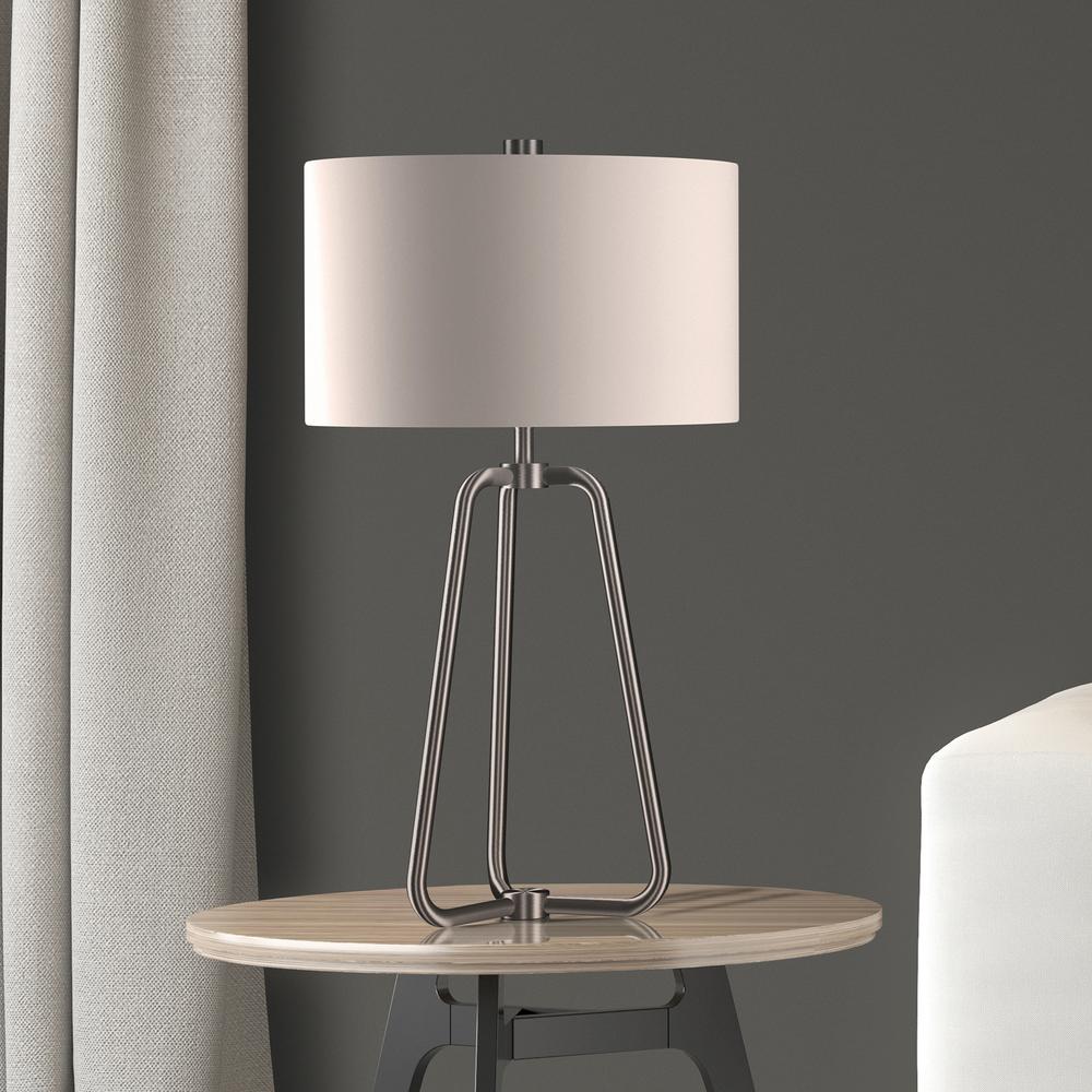 Marduk 25.5" Tall Table Lamp with Fabric Shade in Brushed Nickel/White. Picture 2