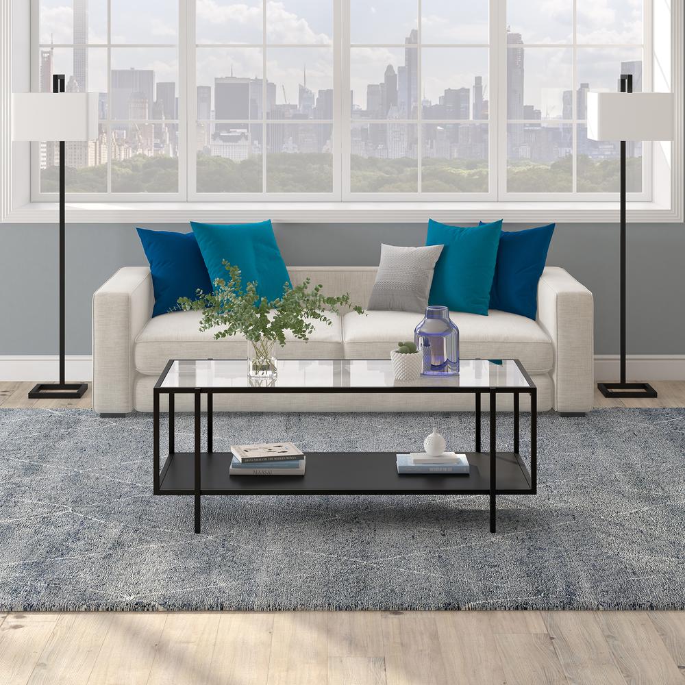 Vireo 45'' Wide Rectangular Coffee Table with Metal Shelf in Blackened Bronze. Picture 4