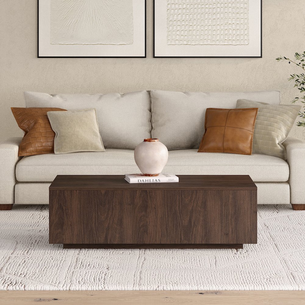 Paxton 48" Wide Rectangular Coffee Table in Alder Brown. Picture 3