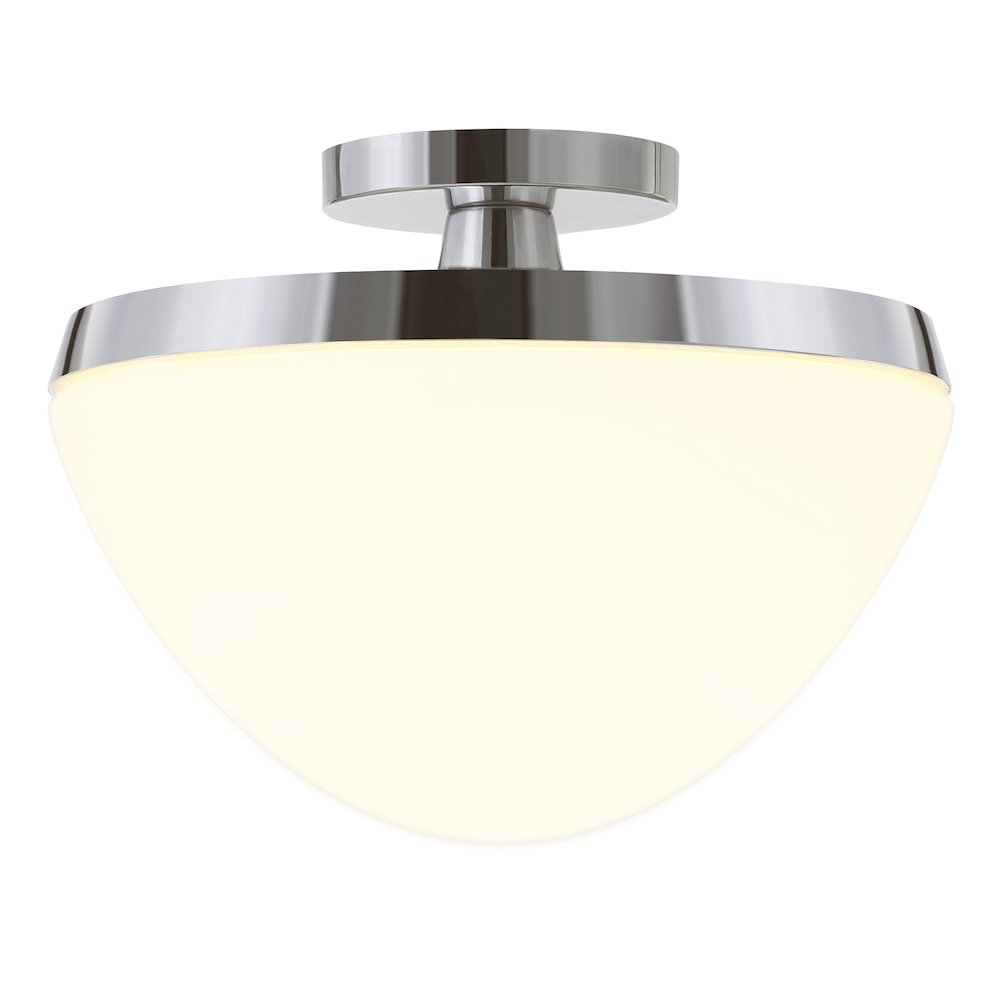 12" Semi-Flush Mount Ceiling Fixture with White Glass Shade, Polished Silver. Picture 4