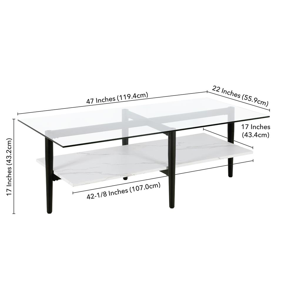 Otto 47'' Wide Rectangular Coffee Table with Faux Marble Shelf in Blackened Bronze/Faux Marble. Picture 5