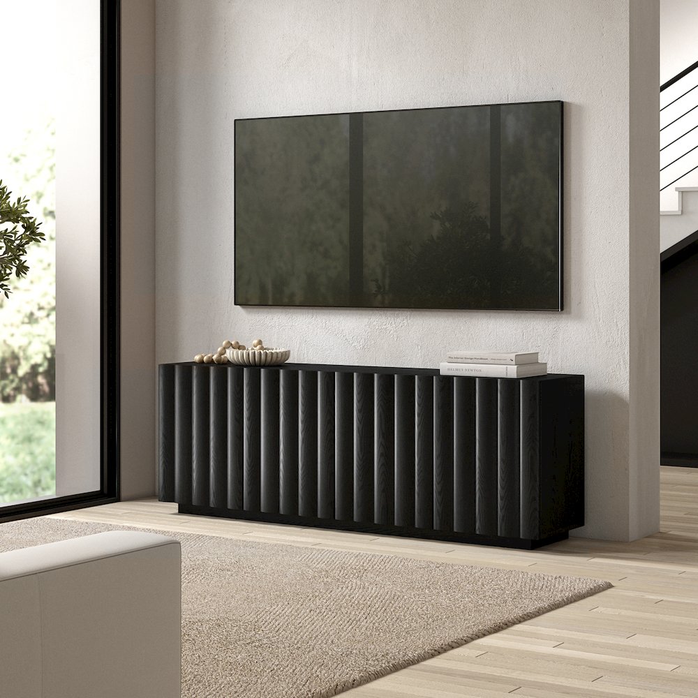 Henn&Hart Fluted TV Stand for TVs up to 75'' with 2 Ribbed Storage Cabinets and. Picture 5