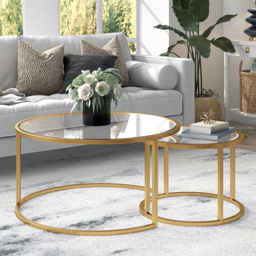 Watson Round Nested Coffee Table in Brass. Picture 2