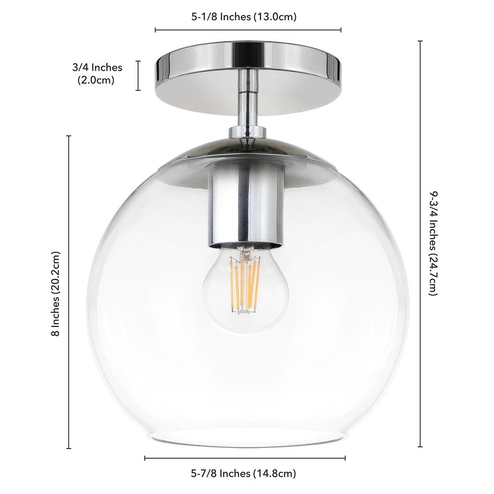 Bartlett 9" Wide Semi Flush Mount with Glass Shade in Polished Nickel/Clear. Picture 4