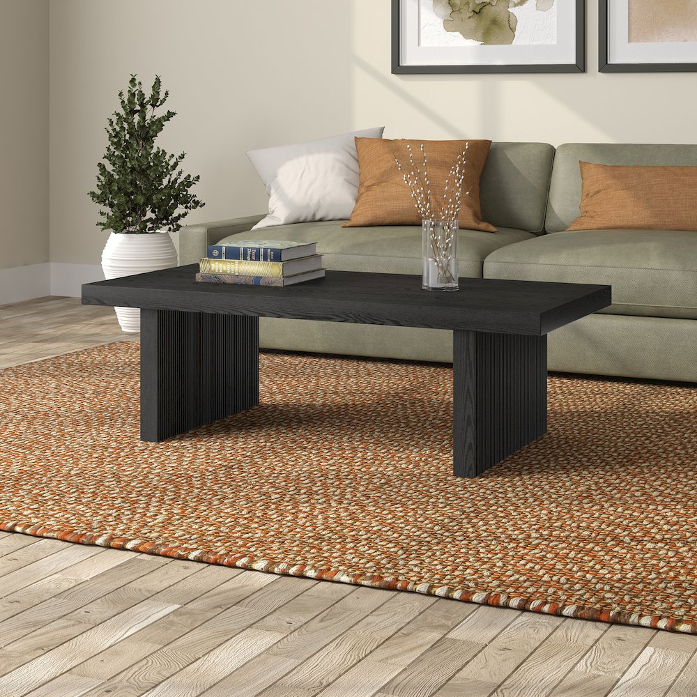 Soren 48" Wide Rectangular Coffee Table in Black Grain. Picture 3