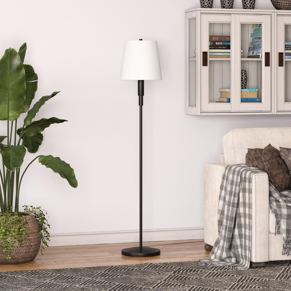 Emerson 60" Tall Floor Lamp with Fabric Shade in Blackened Bronze/White. Picture 2
