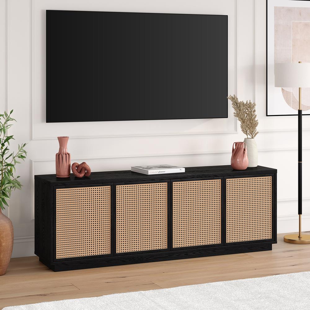 Pryce Rectangular TV Stand for TV's up to 78" in Black Grain. Picture 4