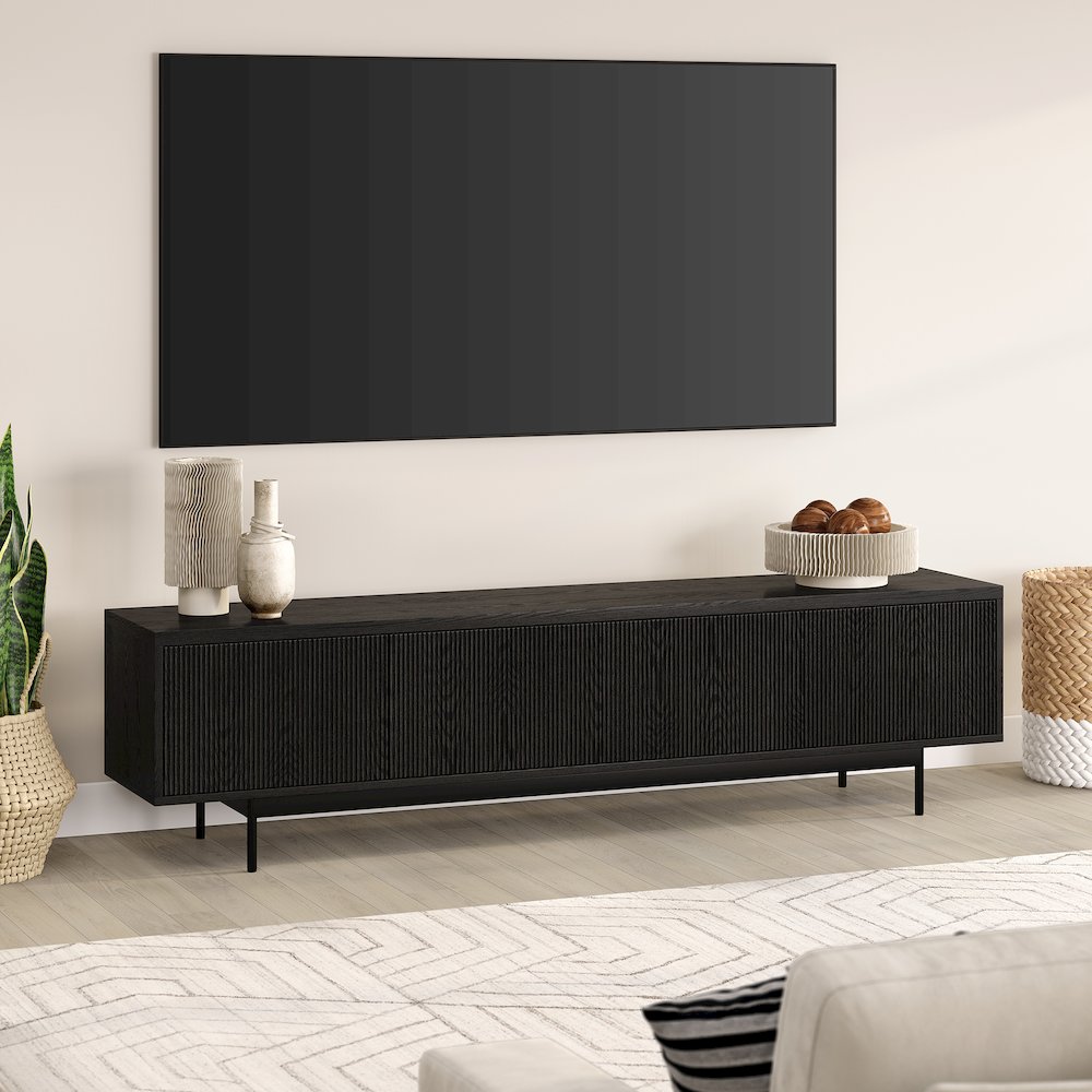 Whitman Rectangular TV Stand for TV's up to 85" in Black Grain. Picture 4