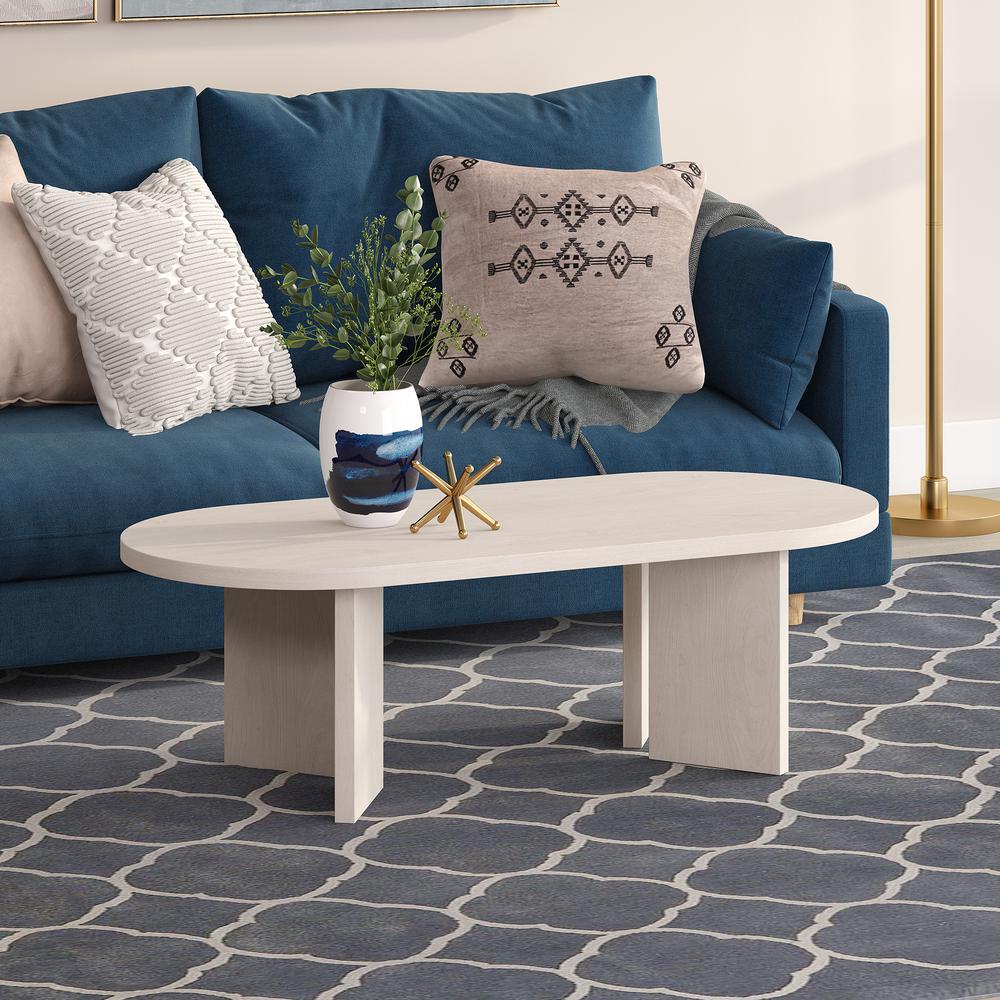 Alma 48" Wide Oval Coffee Table in Alder White. Picture 3