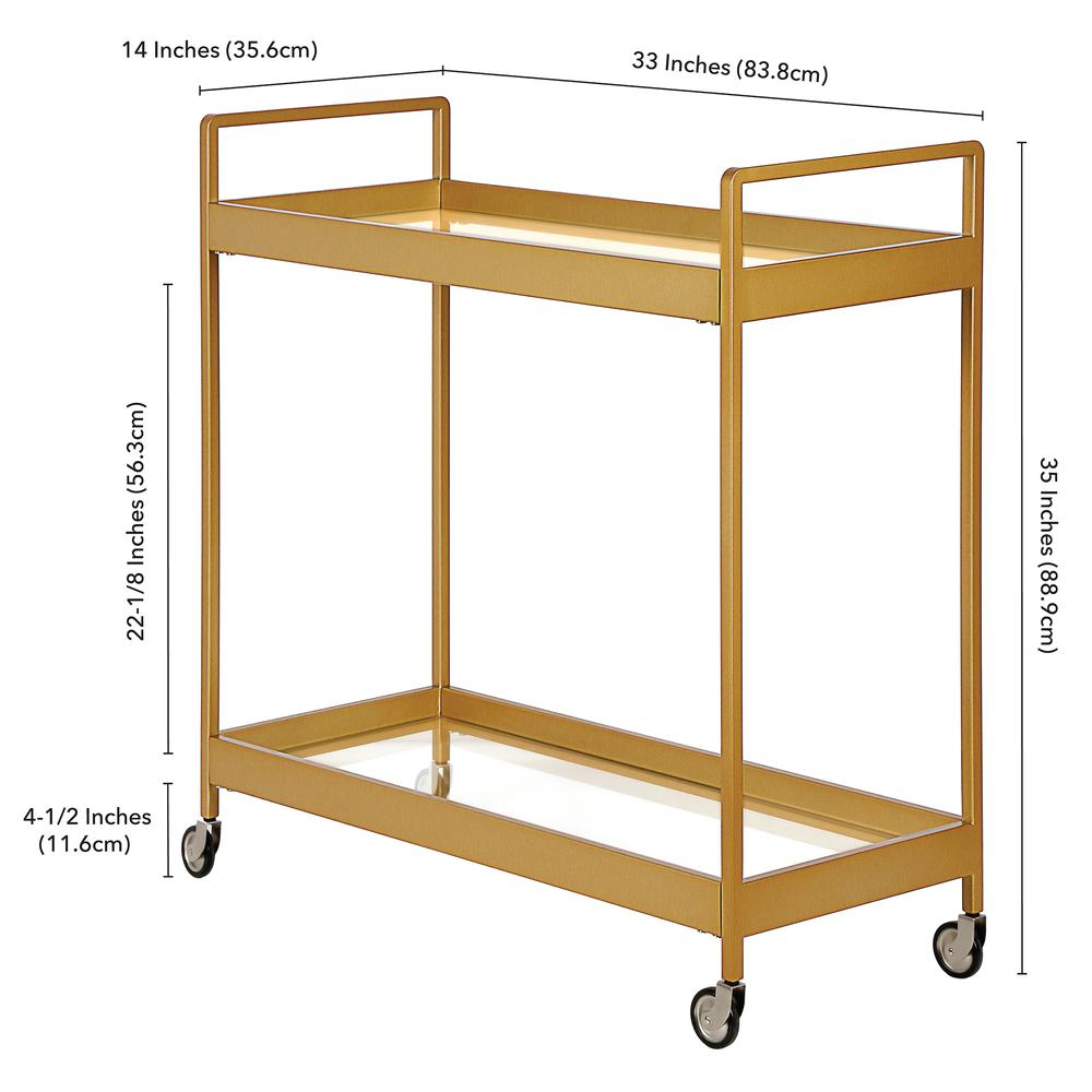 Cooper 33'' Wide Rectangular Bar Cart in Brass. Picture 5