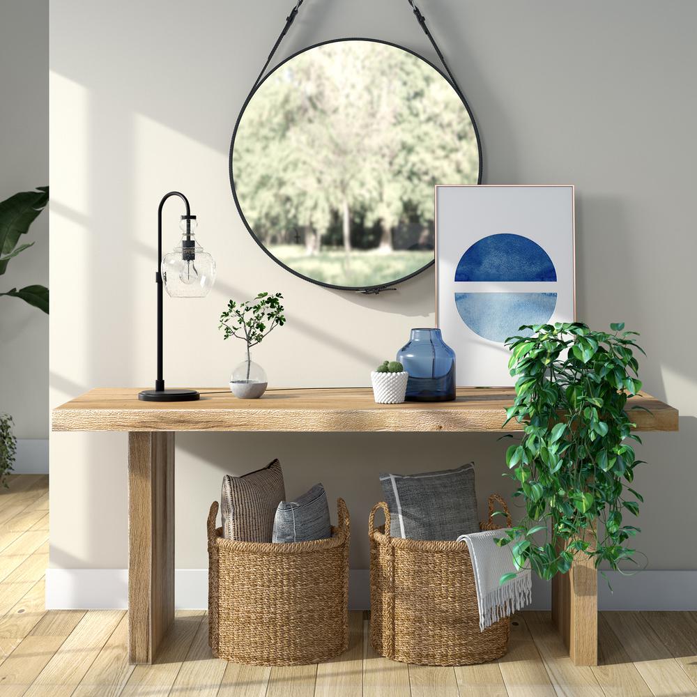 Verona 27" Tall Arc Table Lamp with Glass Shade in Blackened Bronze/Seeded. Picture 3