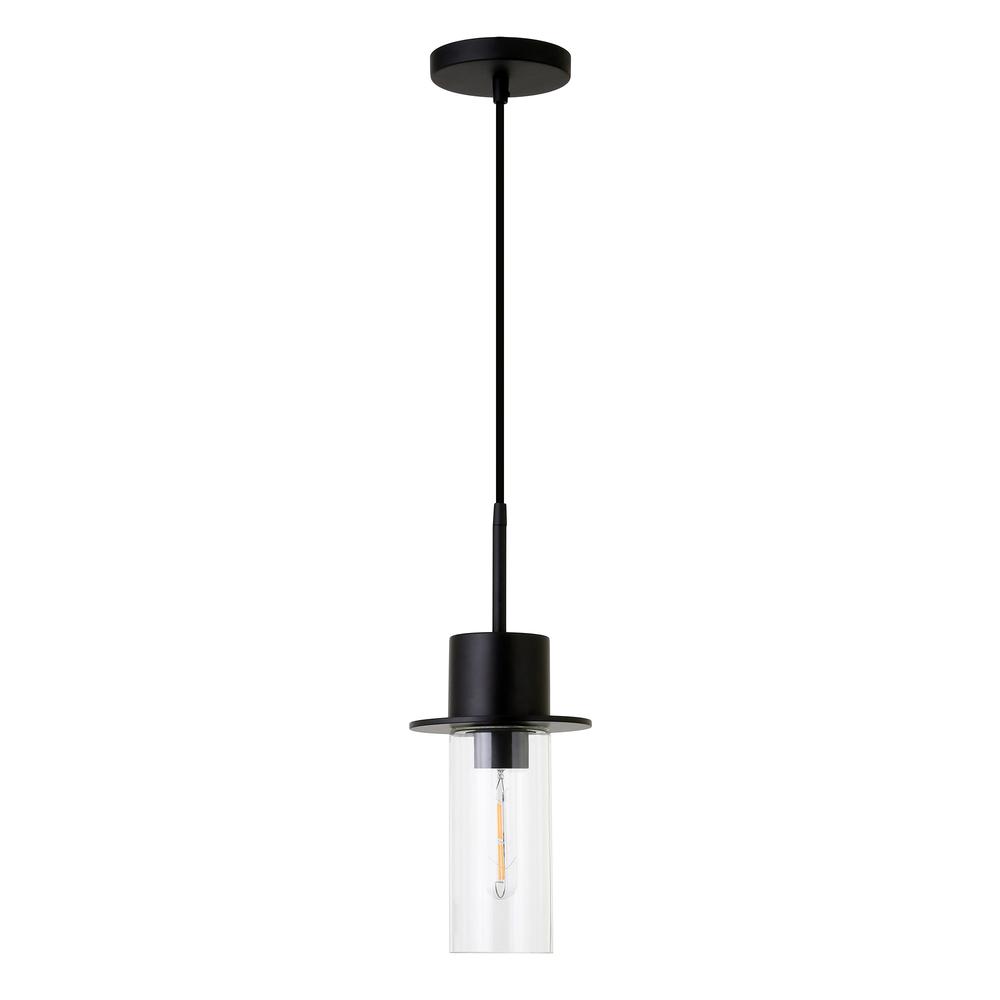 Idris 6.5" Wide Pendant with Glass Shade in Blackened Bronze /Clear. Picture 1