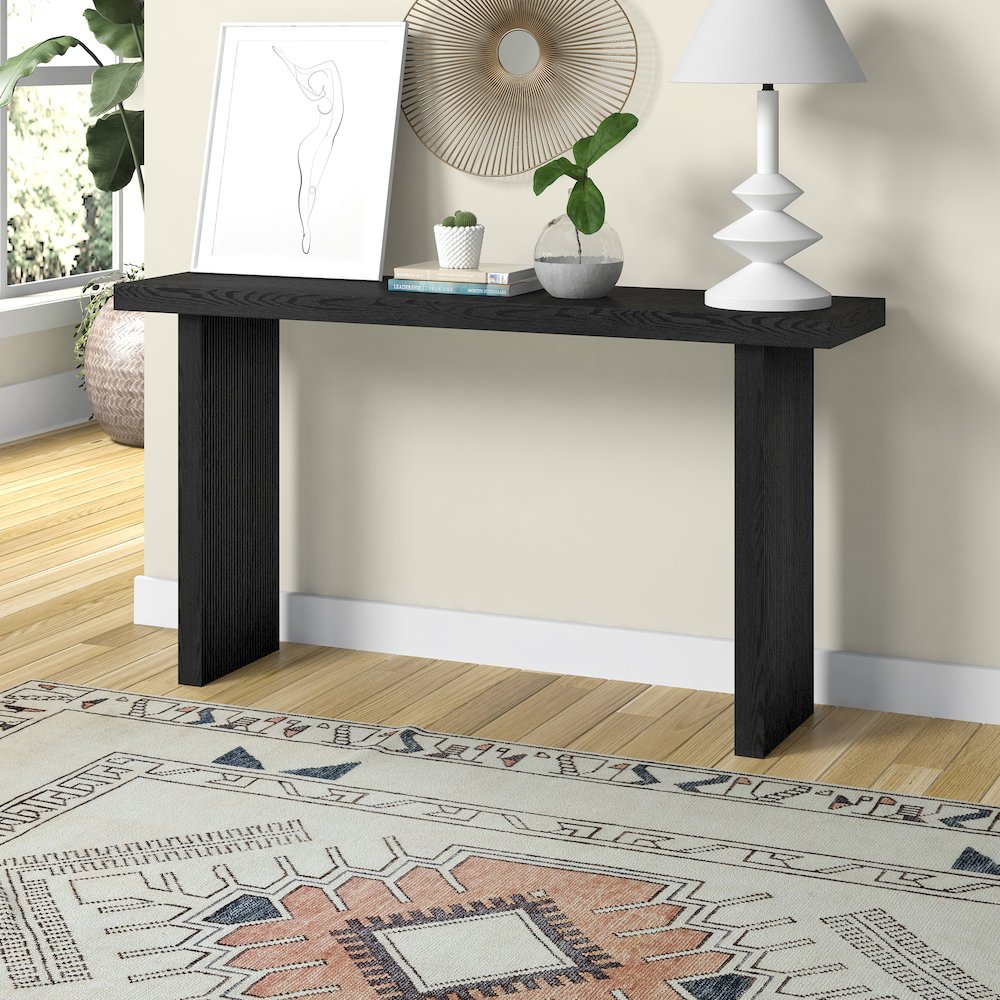 Soren 55" Wide Rectangular Console Table in Black Grain. Picture 3