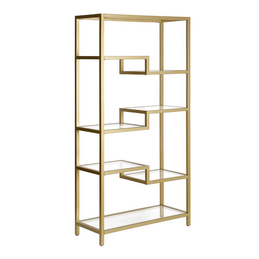 Johann 68'' Tall Rectangular Bookcase in Brass. Picture 1