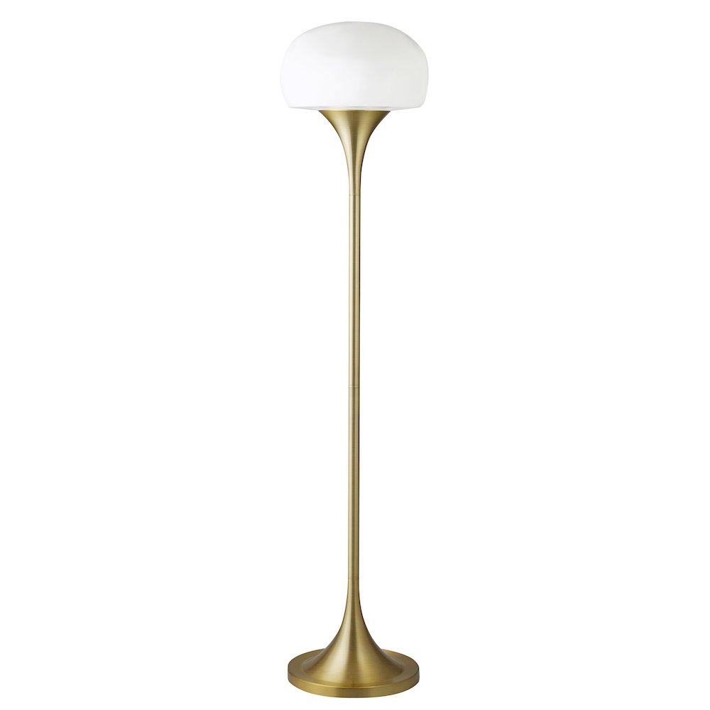 Aleister Torchiere Floor Lamp with Glass Shade in Brass/White Milk. Picture 1