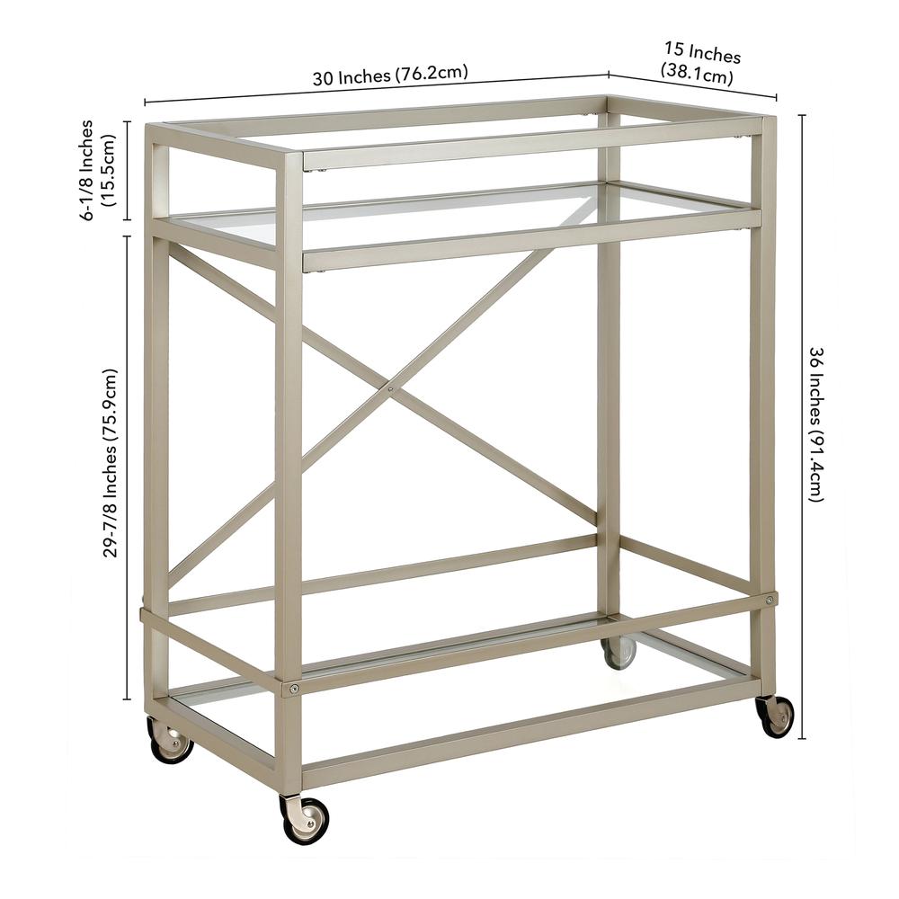 Wilson 30'' Wide Rectangular Bar Cart in Satin Nickel. Picture 6