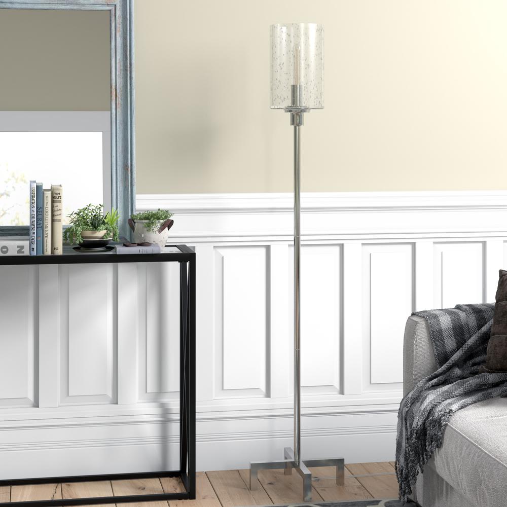Panos 66.25" Tall Floor Lamp with Glass Shade in Polished Nickel/Clear. Picture 2