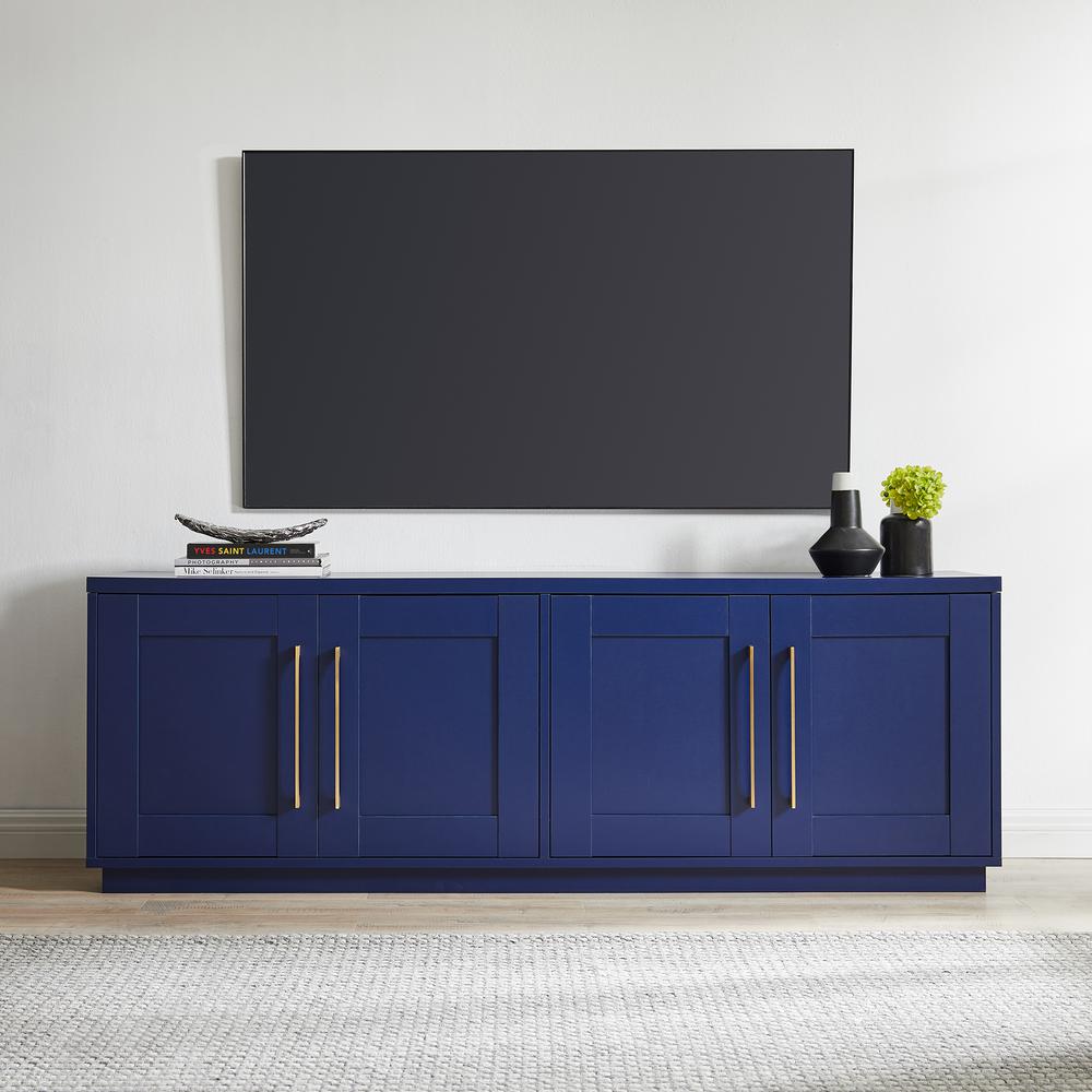 TV Stand for TVs up to 75" with 2 Concealed Storage Cabinets, Dark Blue. Picture 2