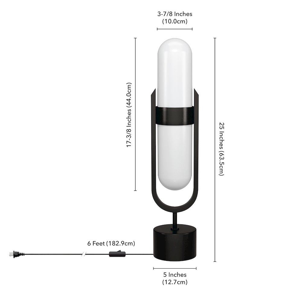 Blair Pill-Shaped Table Lamp with Milk Glass Shade in Blackened Bronze/White. Picture 5