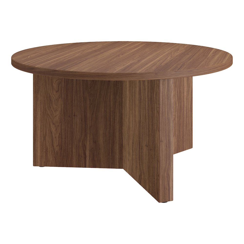 Anders 32" Wide Round Coffee Table in Satin Walnut. Picture 1