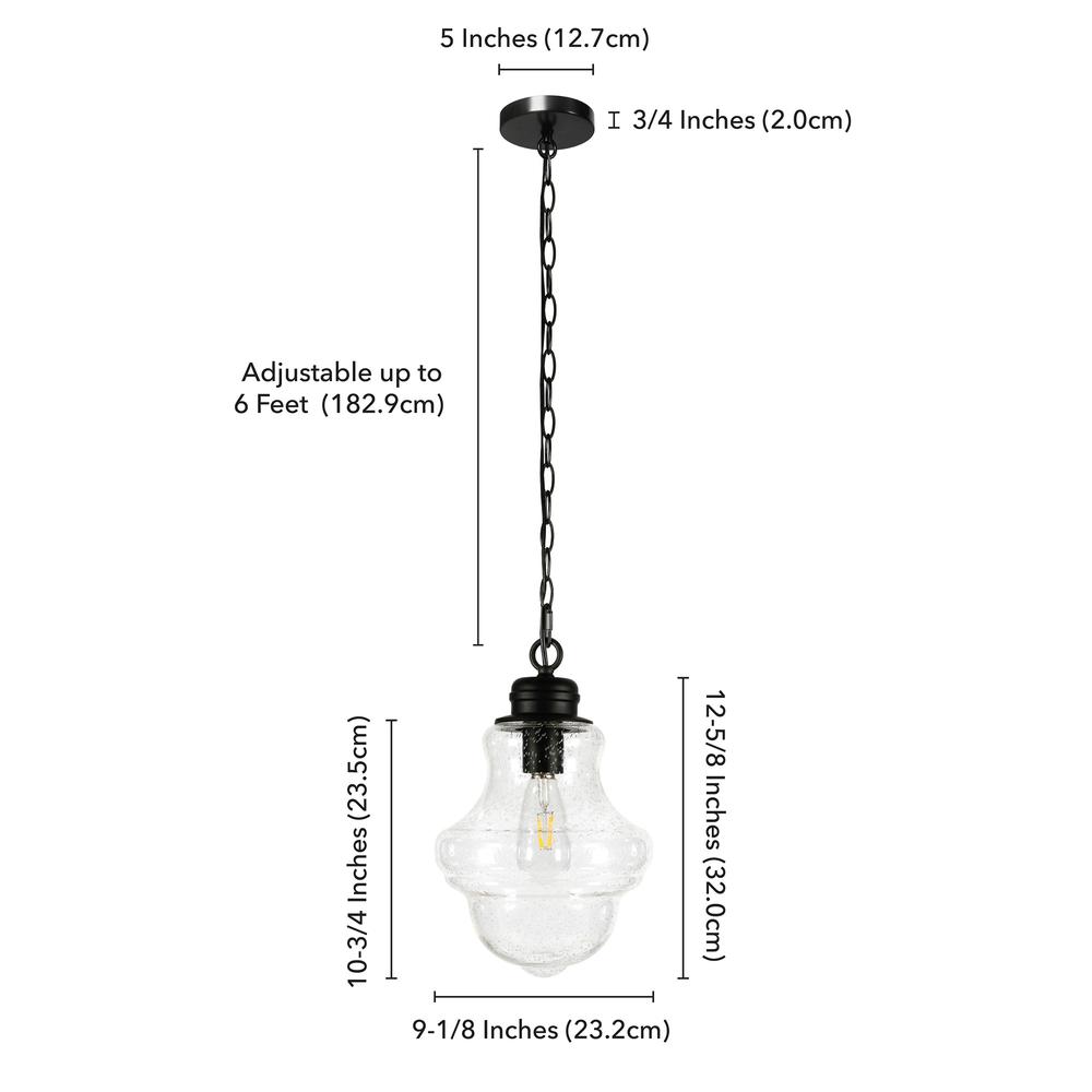 Annie 9.13" Wide Pendant with Glass Shade in Blackened Bronze/Seeded. Picture 5