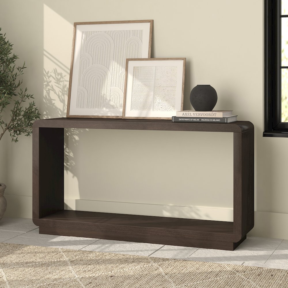 Henn&Hart 55" Modern Rectangular Console Table with Plinth Base and Open. Picture 3