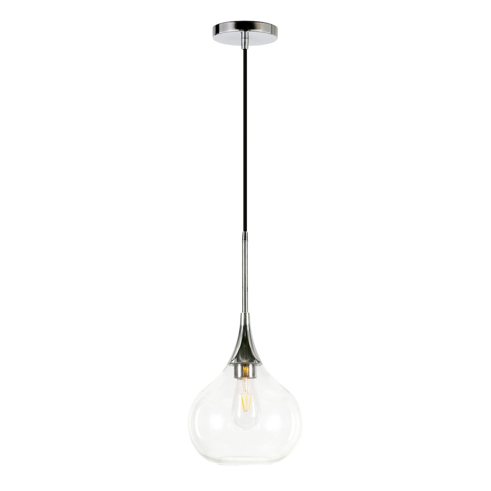 9" Mid-Century Light Fixture with Glass  Shade and 8' Cord, Polished Silver. Picture 1